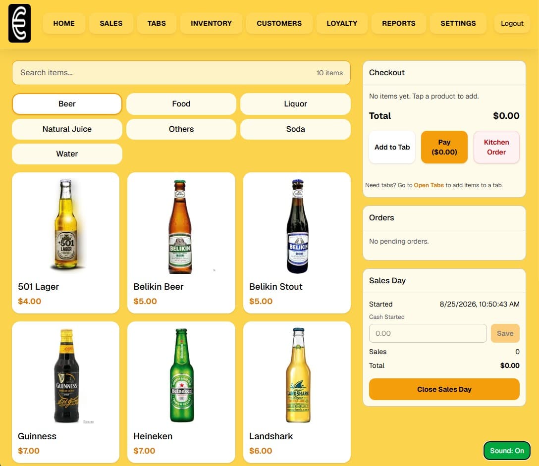DiamondPOS sales screen with product grid and checkout